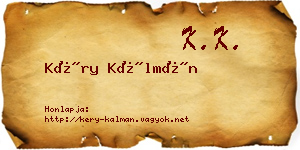 Kéry Kálmán névjegykártya